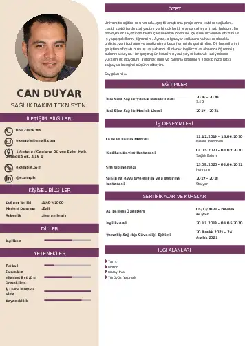 Hasta Bakıcı Cv Örnekleri cv indir